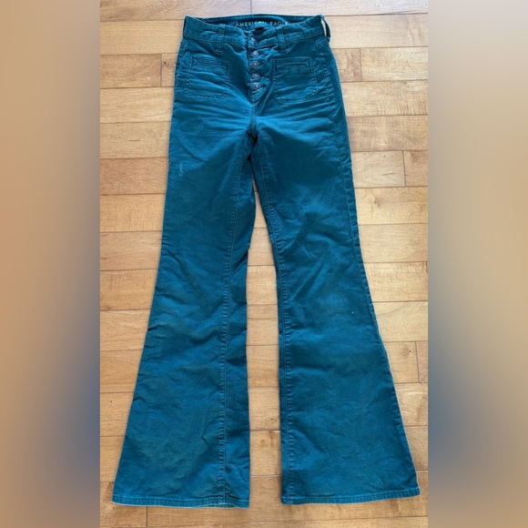 American Eagle Outfitters Denim - American Eagle Green Button-Fly Flare Jeans